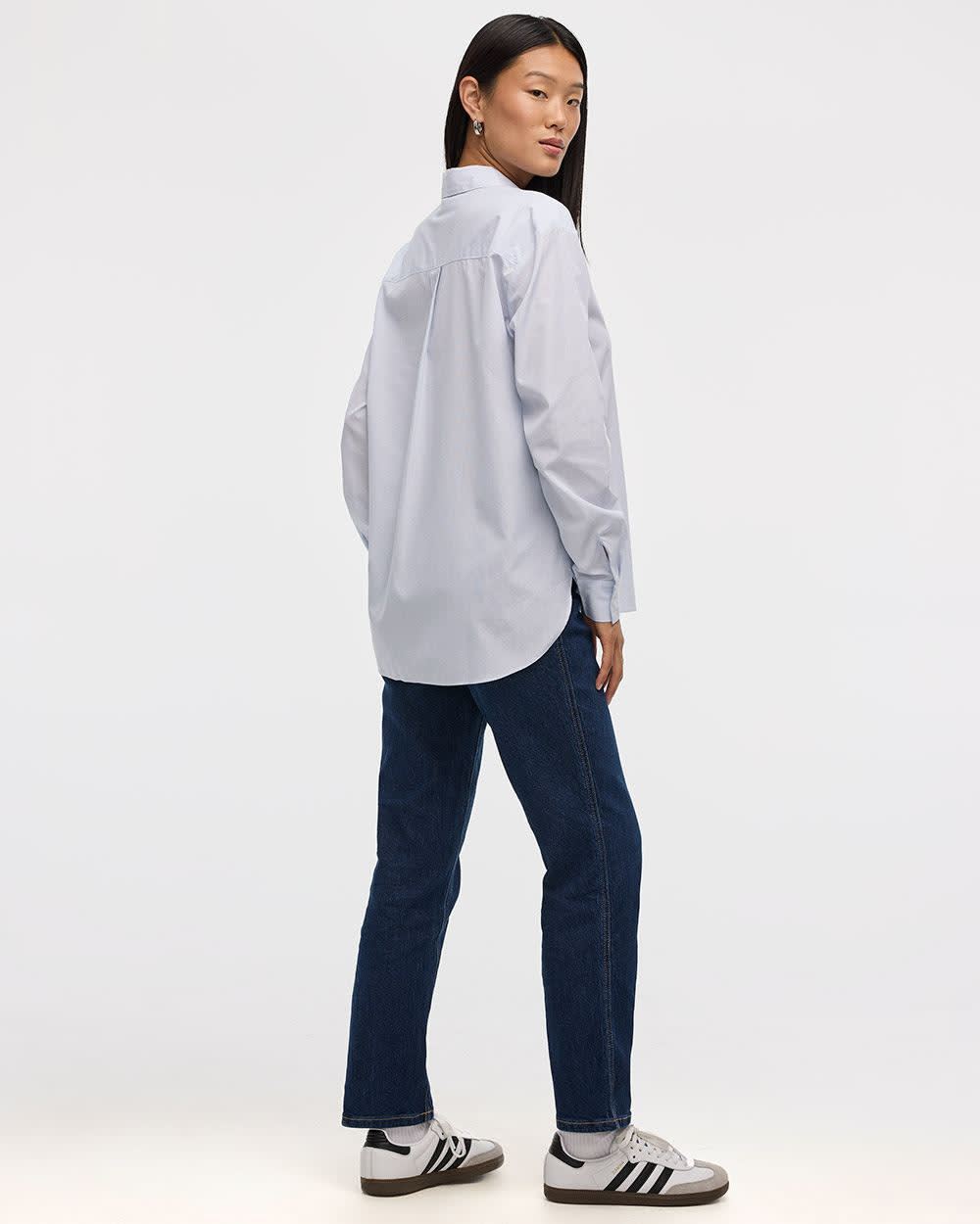 Striped Long-Sleeve Poplin Shirt with Chest Pocket - R Essentials - Image 2