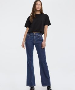 Flare-Leg Mid-Rise Jean with Flap Pockets