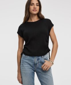 Extended-Sleeve Shirred Tee with Drawstrings