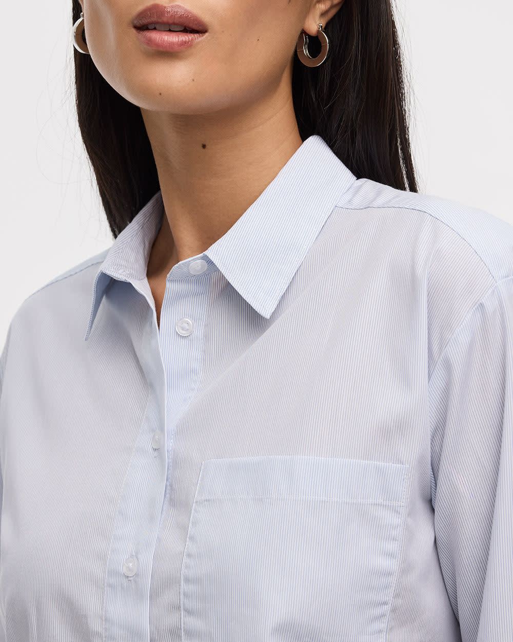 Striped Long-Sleeve Poplin Shirt with Chest Pocket - R Essentials - Image 4