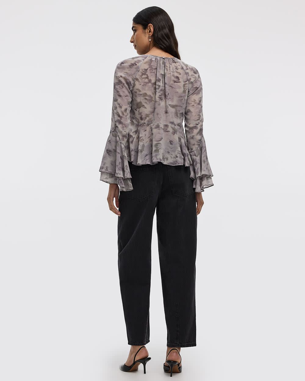 Long-Sleeve Crew-Neck Peplum Blouse - Image 6