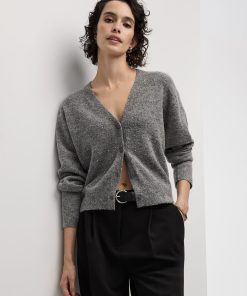 Long-Sleeve V-Neck Cardigan with Rhinestones