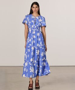 Short-Sleeve Split-Neck Maxi Dress