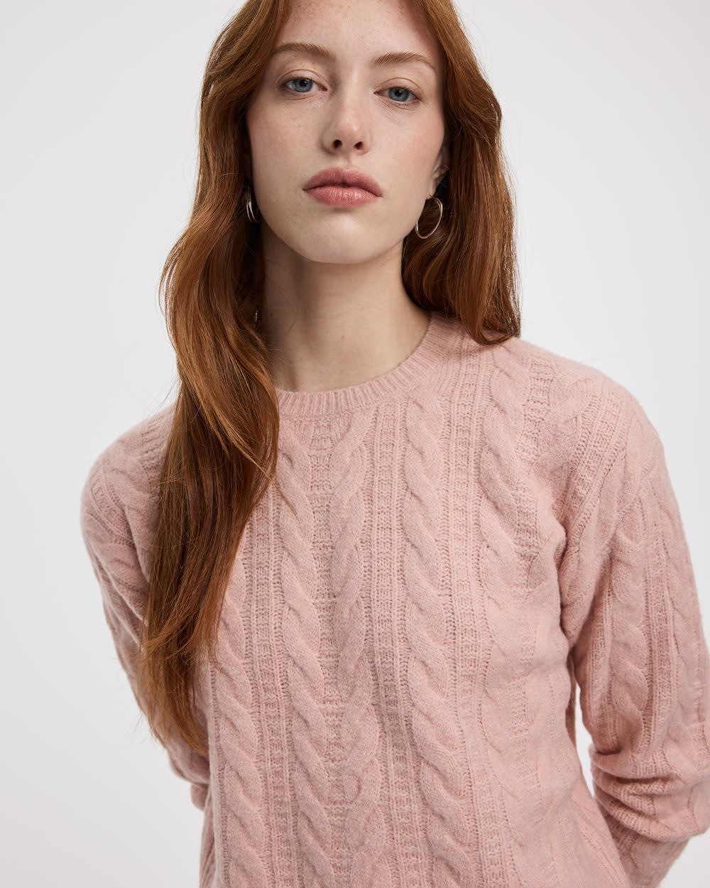 Long-Sleeve Crew-Neck Pullover with Cable Stitches - Image 12