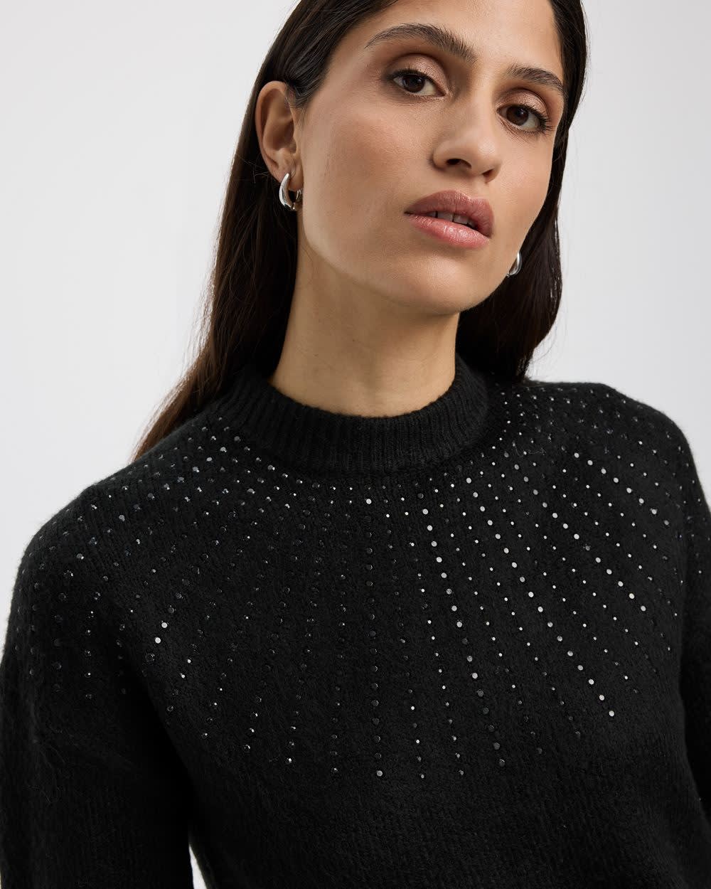 Long-Sleeve Mock-Neck Pullover with Rhinestones - Image 4