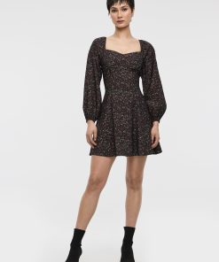Long-Puffy-Sleeve Bustier Dress with Sweetheart Neckline