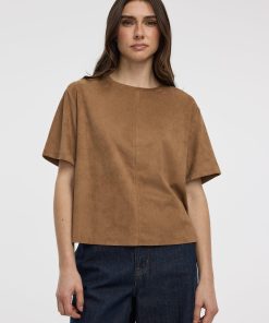 Faux-Suede Crew-Neck T-Shirt