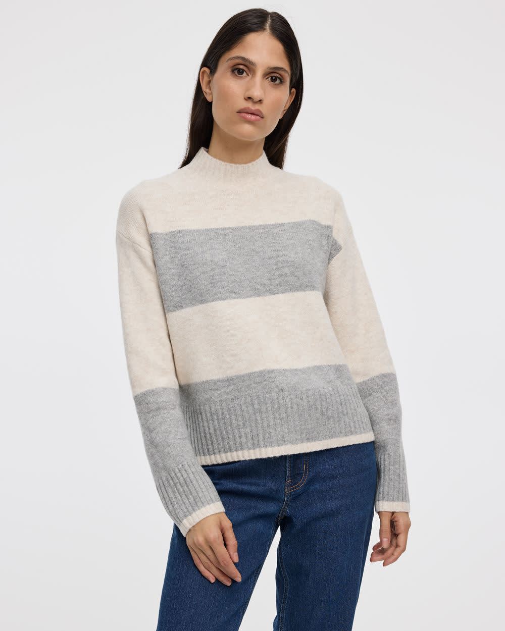 Long-Sleeve Mock-Neck Loose Pullover - Image 27
