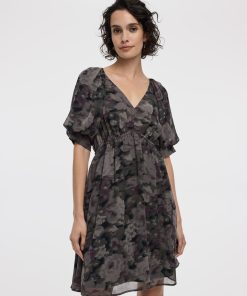Elbow-Sleeve V-Neck Empire-Cut Dress