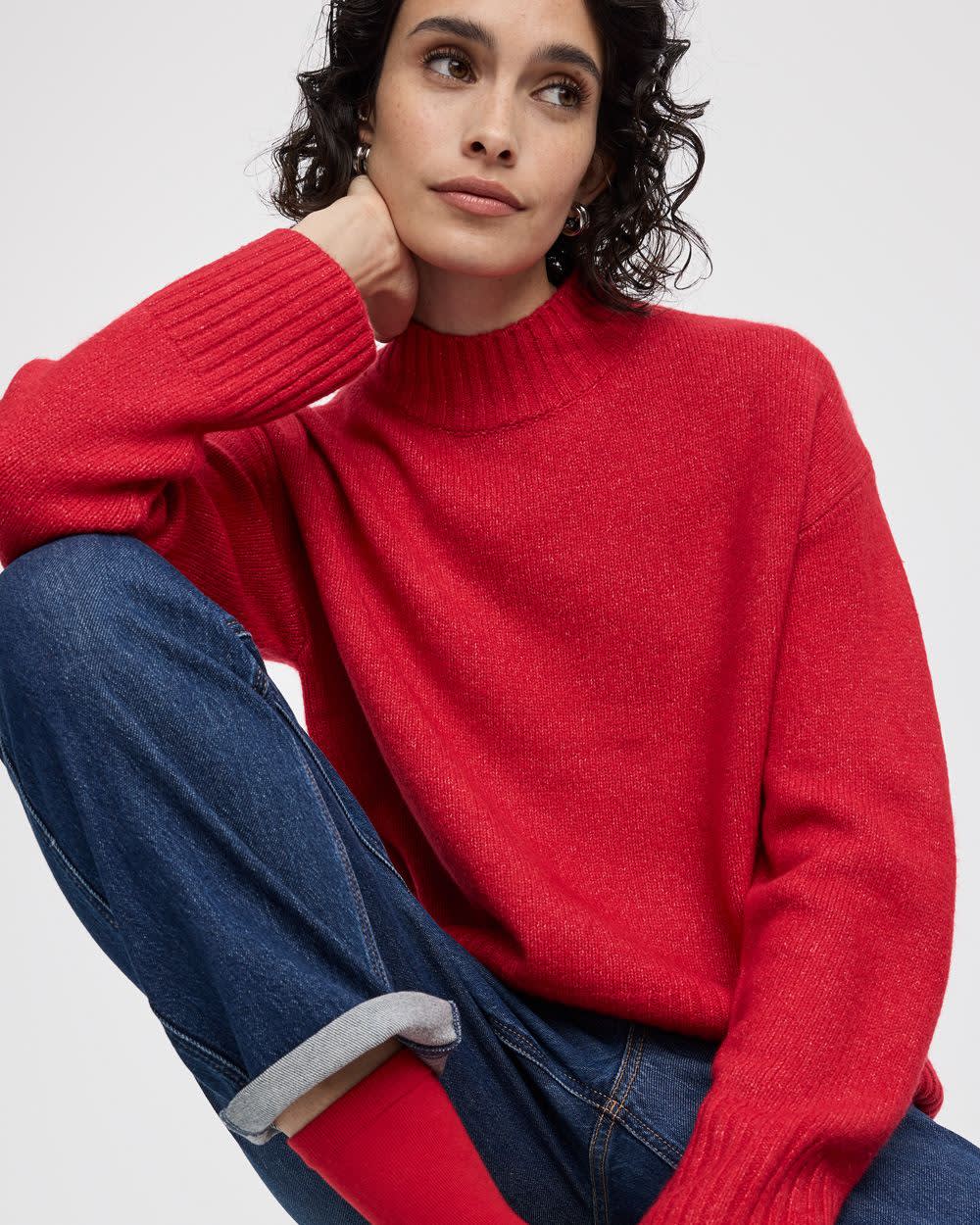 Long-Sleeve Mock-Neck Loose Pullover - Image 17