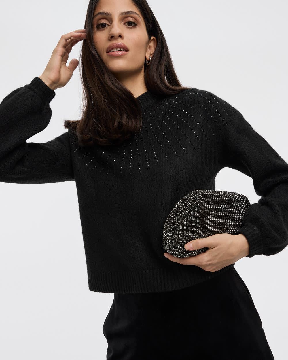 Long-Sleeve Mock-Neck Pullover with Rhinestones - Image 3