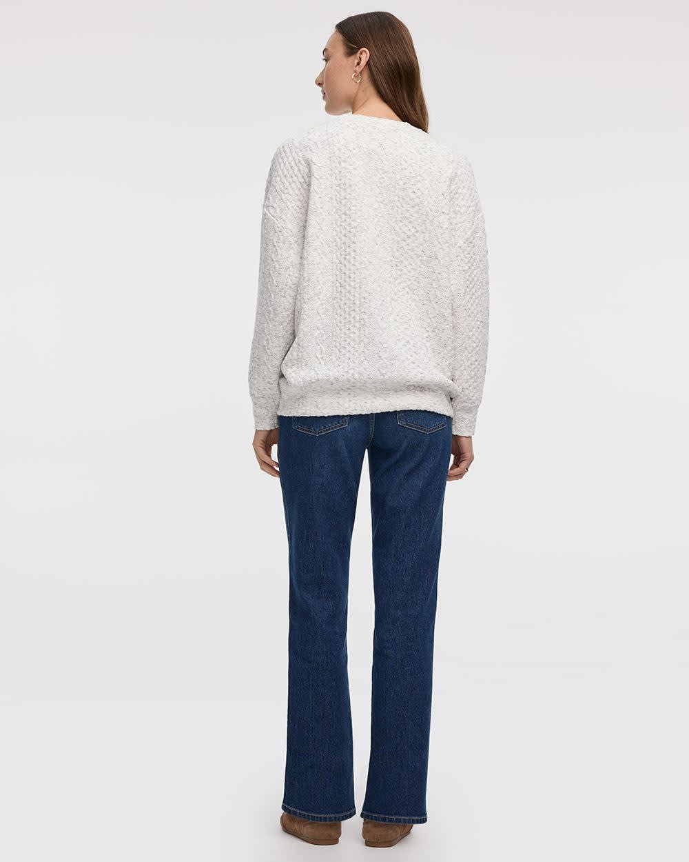 Long-Sleeve Crew-Neck Sweatshirt with Cable Stitches - Image 2