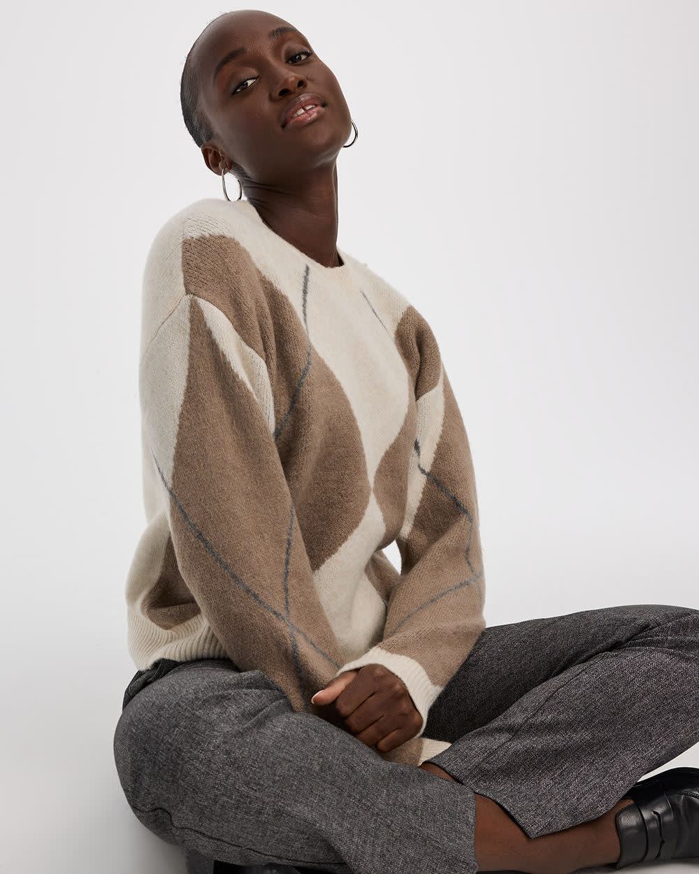 Long-Sleeve Crew-Neck Argyle Pullover - Image 3