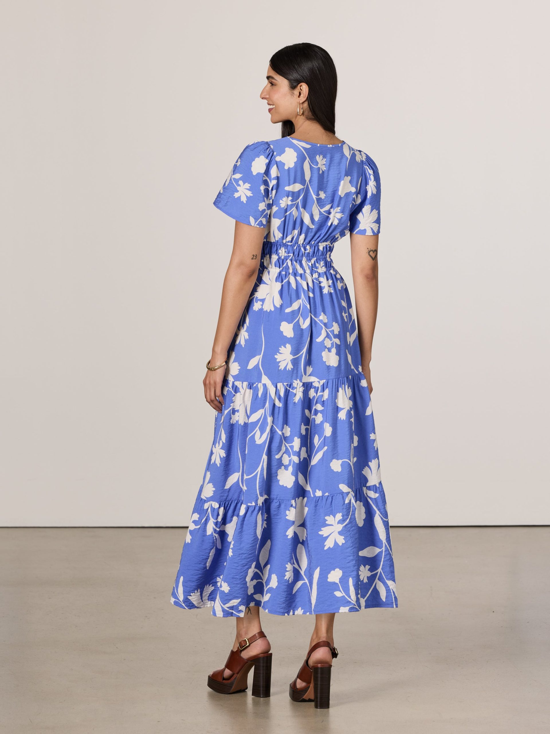Short-Sleeve Split-Neck Maxi Dress - Image 3