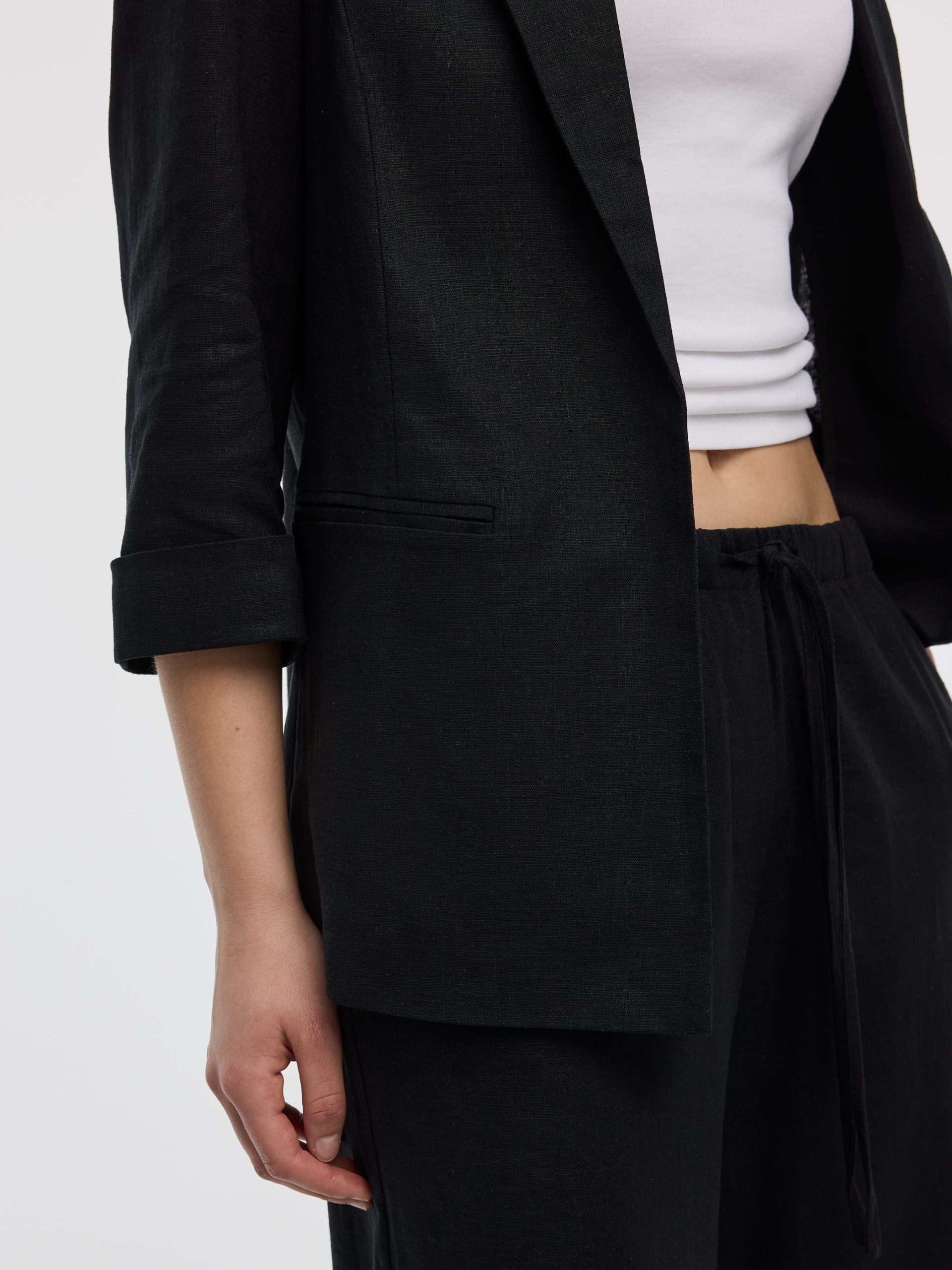 Open Linen Blazer with 3/4 Sleeves - Image 2