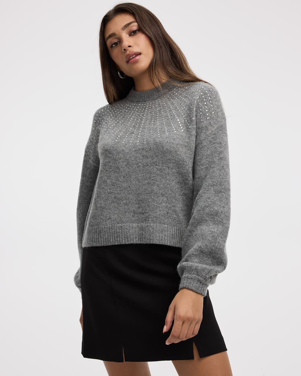 Long-Sleeve Mock-Neck Pullover with Rhinestones - Image 5