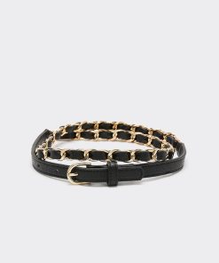 Faux Leather Belt with Gold Chain