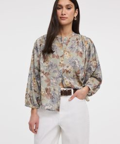 Crew-Neck Buttoned-Down Gauze Blouse