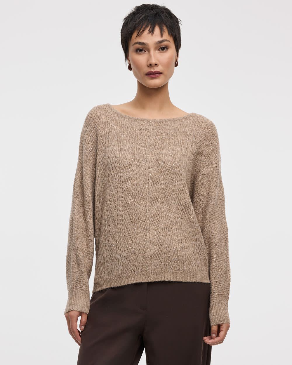 Long-Sleeve Boat-Neck Boxy Sweater with All-Over Sequins - Image 15