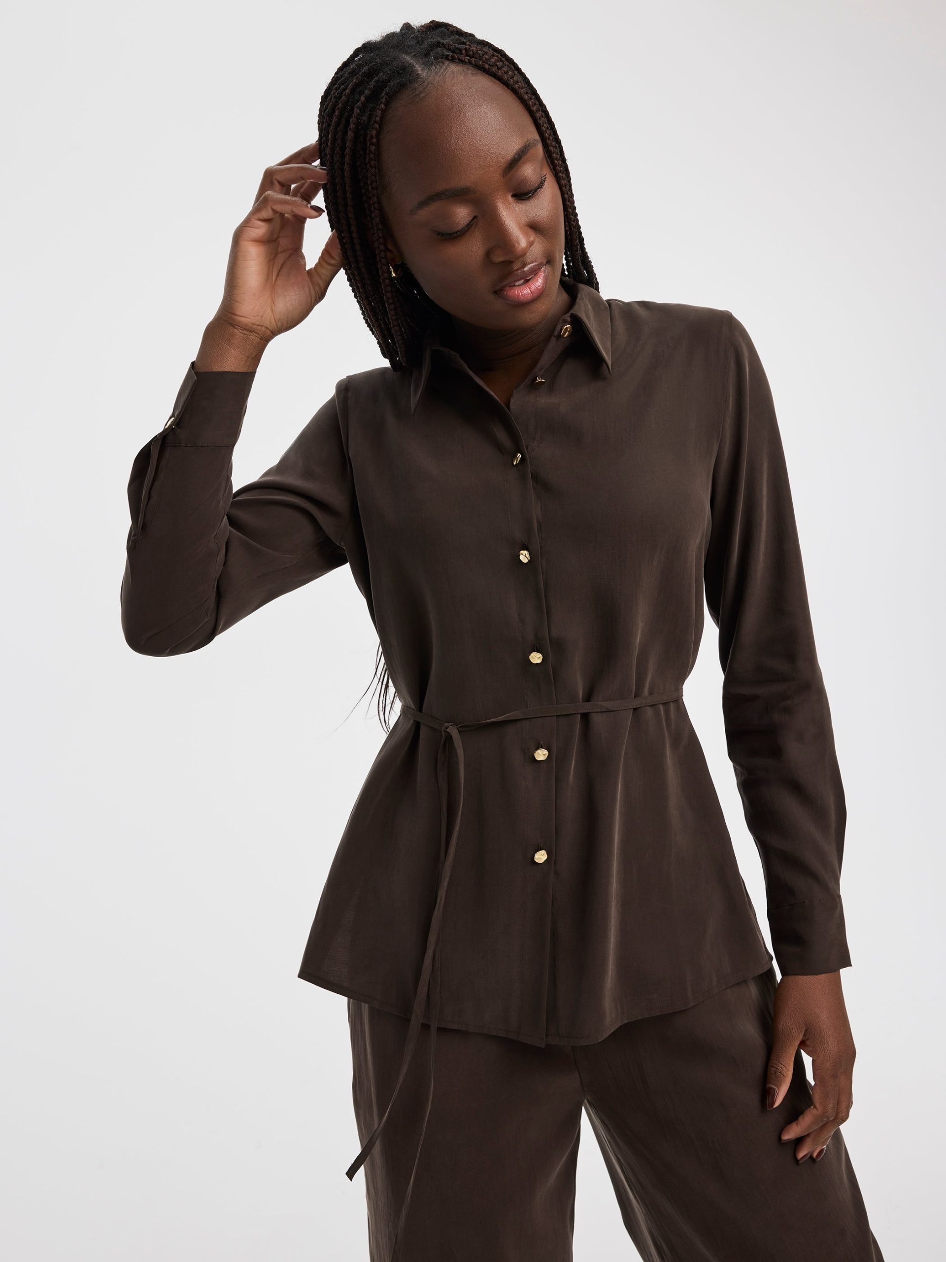 Long-Sleeve Shirt with Self-Tie Sash - Image 4
