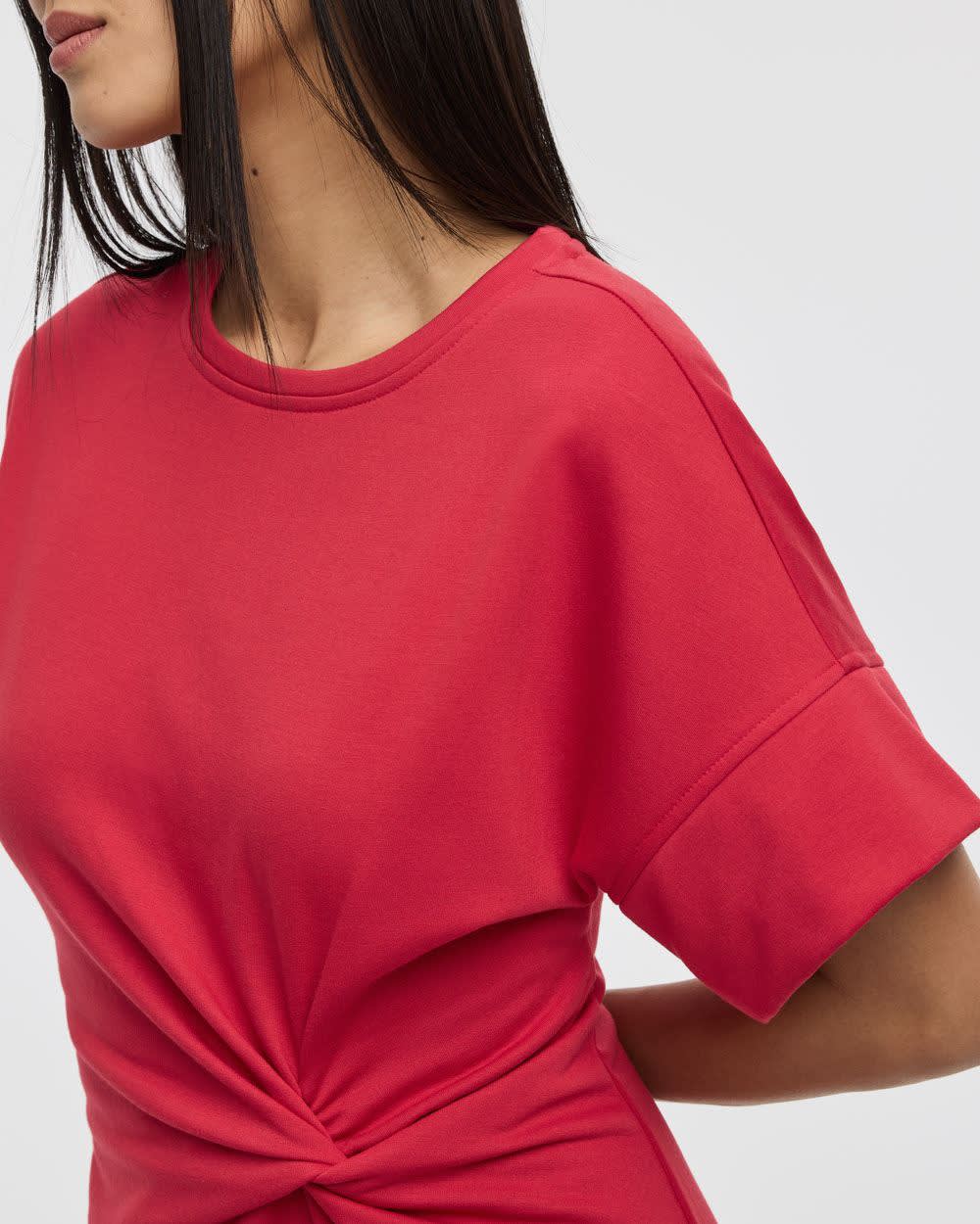 Short-Sleeve Fitted Dress with Knot Detail - Image 8
