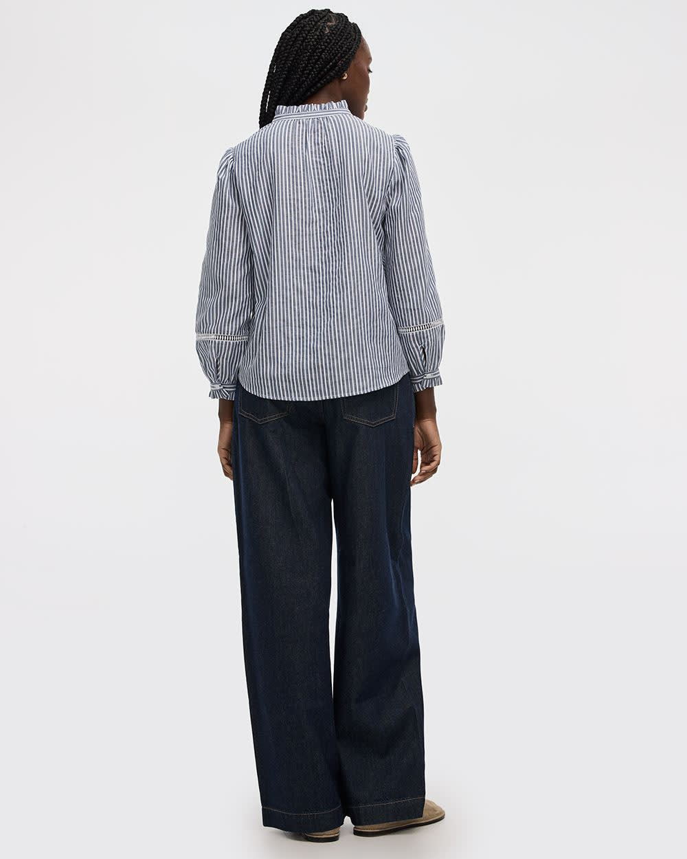 Puffy-Sleeve Mock-Neck Blouse with Embroideries - Image 3