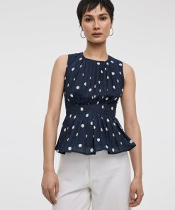 Sleeveless Crew-Neck Blouse with Pintucks