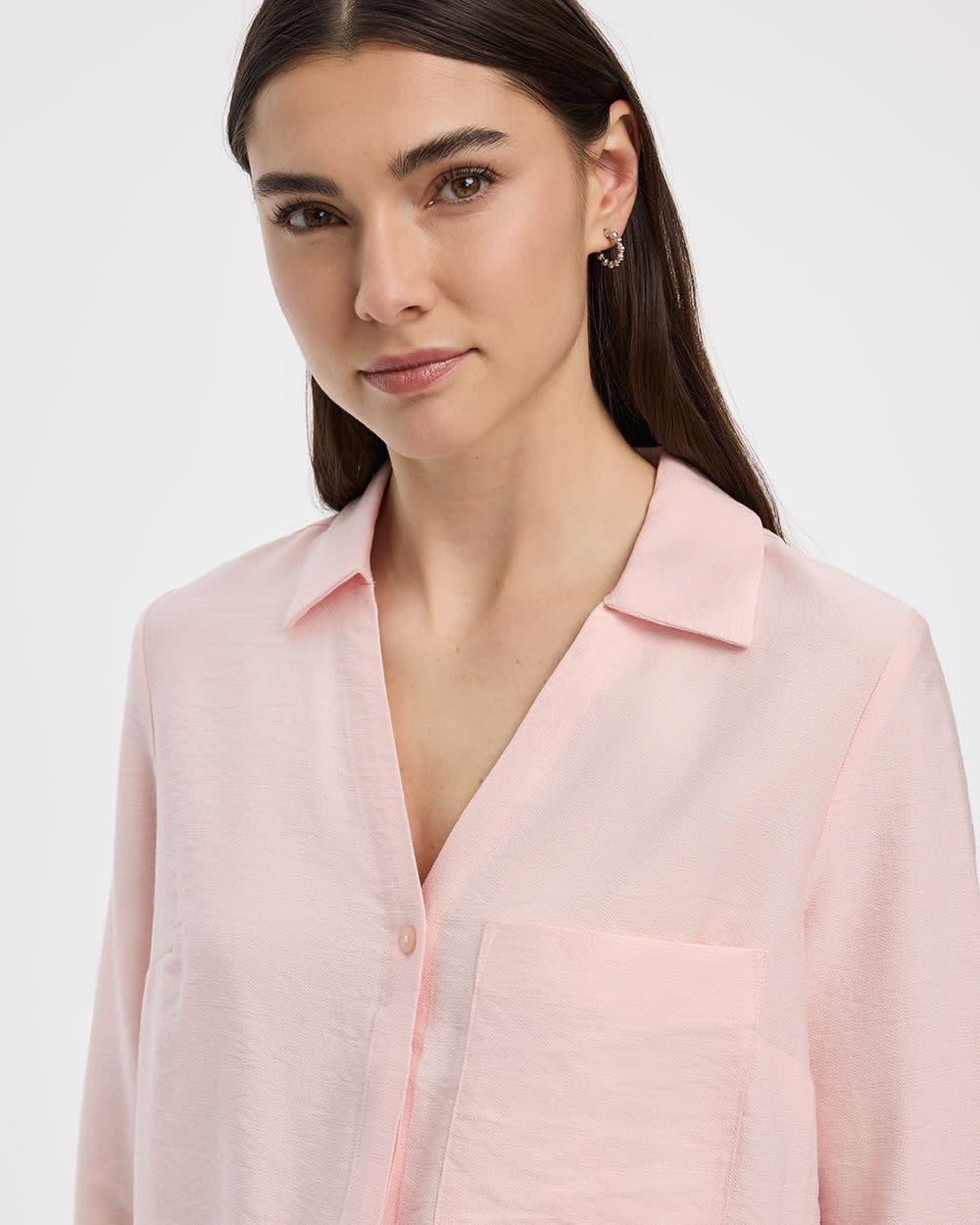 Long-Sleeve Split-Neck Blouse with Chest Pocket - Image 4