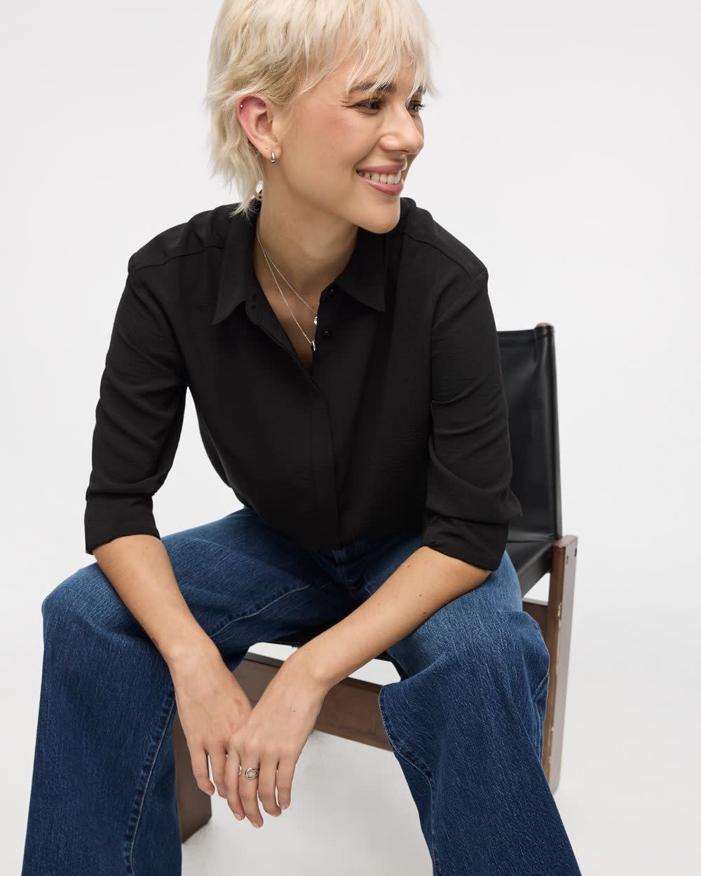 Long-Sleeve Buttoned-Down Blouse - Image 3