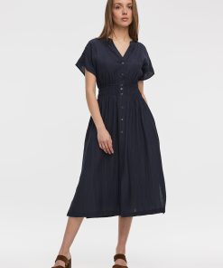 Elbow-Sleeve Midi Shirtdress