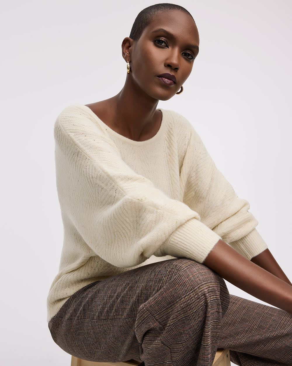 Long-Sleeve Boat-Neck Boxy Sweater with All-Over Sequins - Image 7