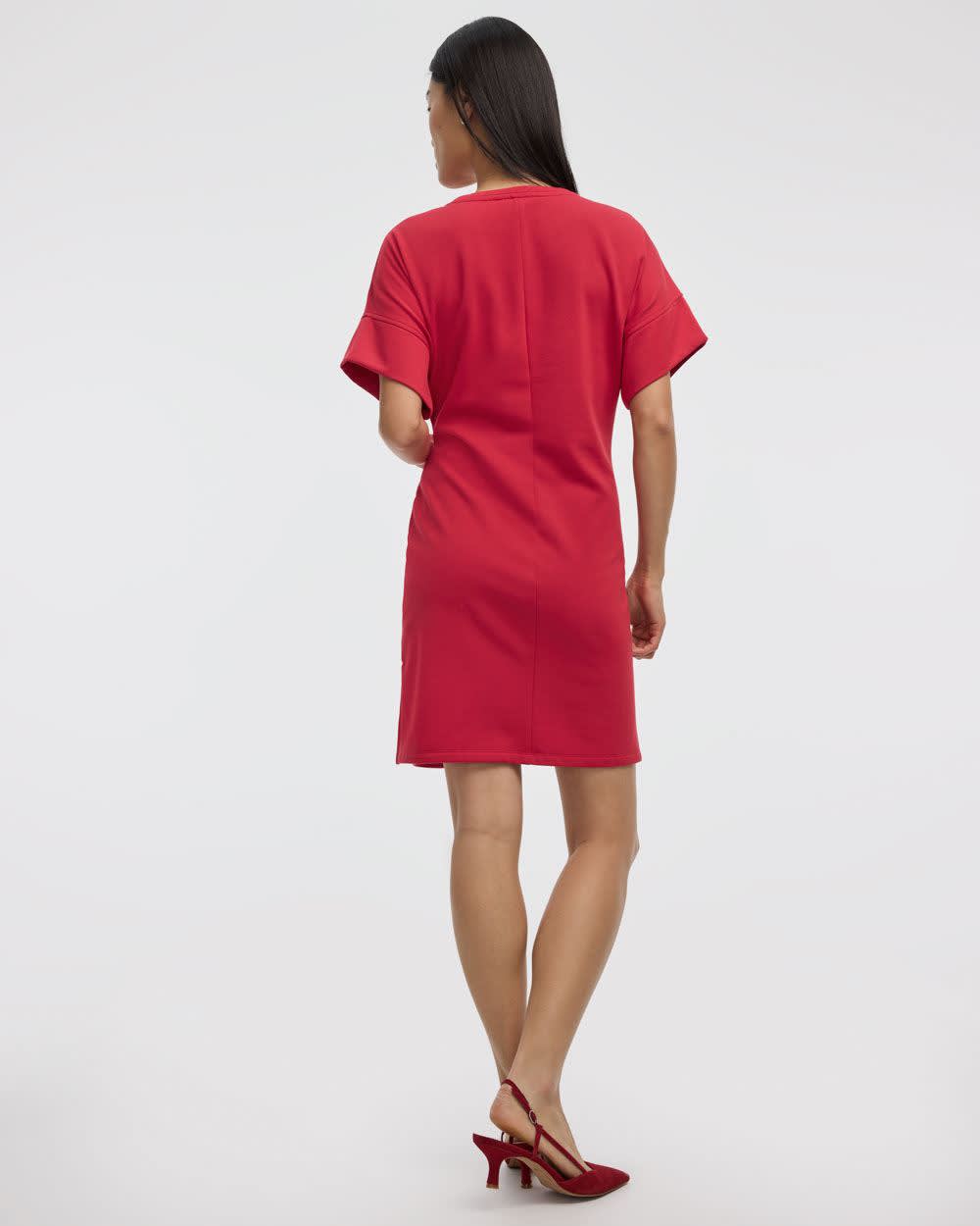Short-Sleeve Fitted Dress with Knot Detail - Image 6