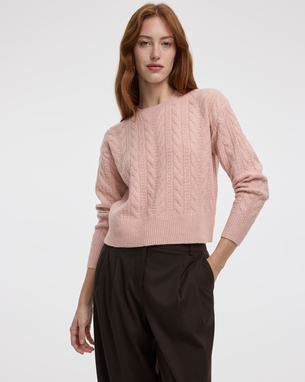 Long-Sleeve Crew-Neck Pullover with Cable Stitches - Image 11