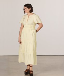 Short-Sleeve Split-Neck Maxi Dress