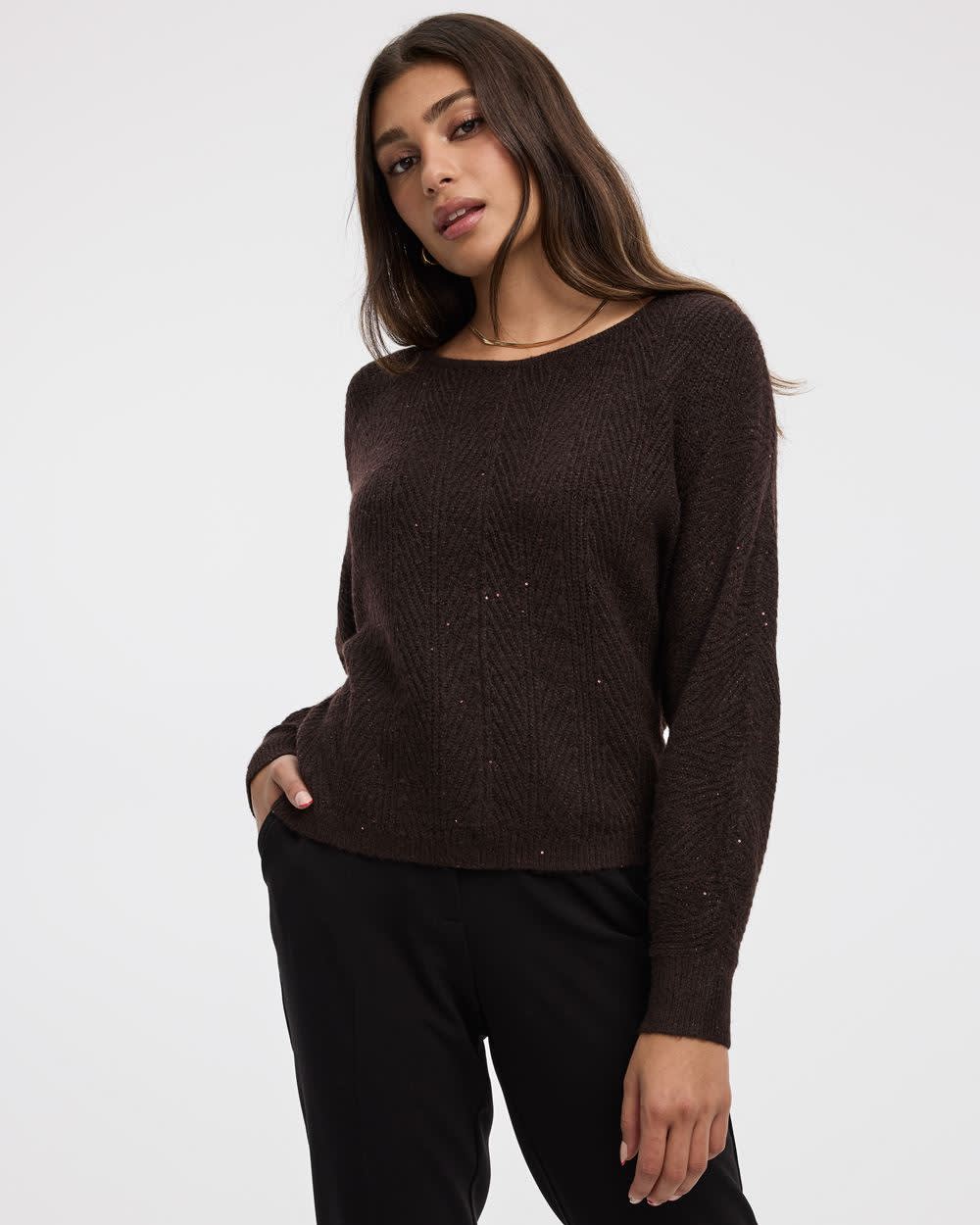Long-Sleeve Boat-Neck Boxy Sweater with All-Over Sequins - Image 9