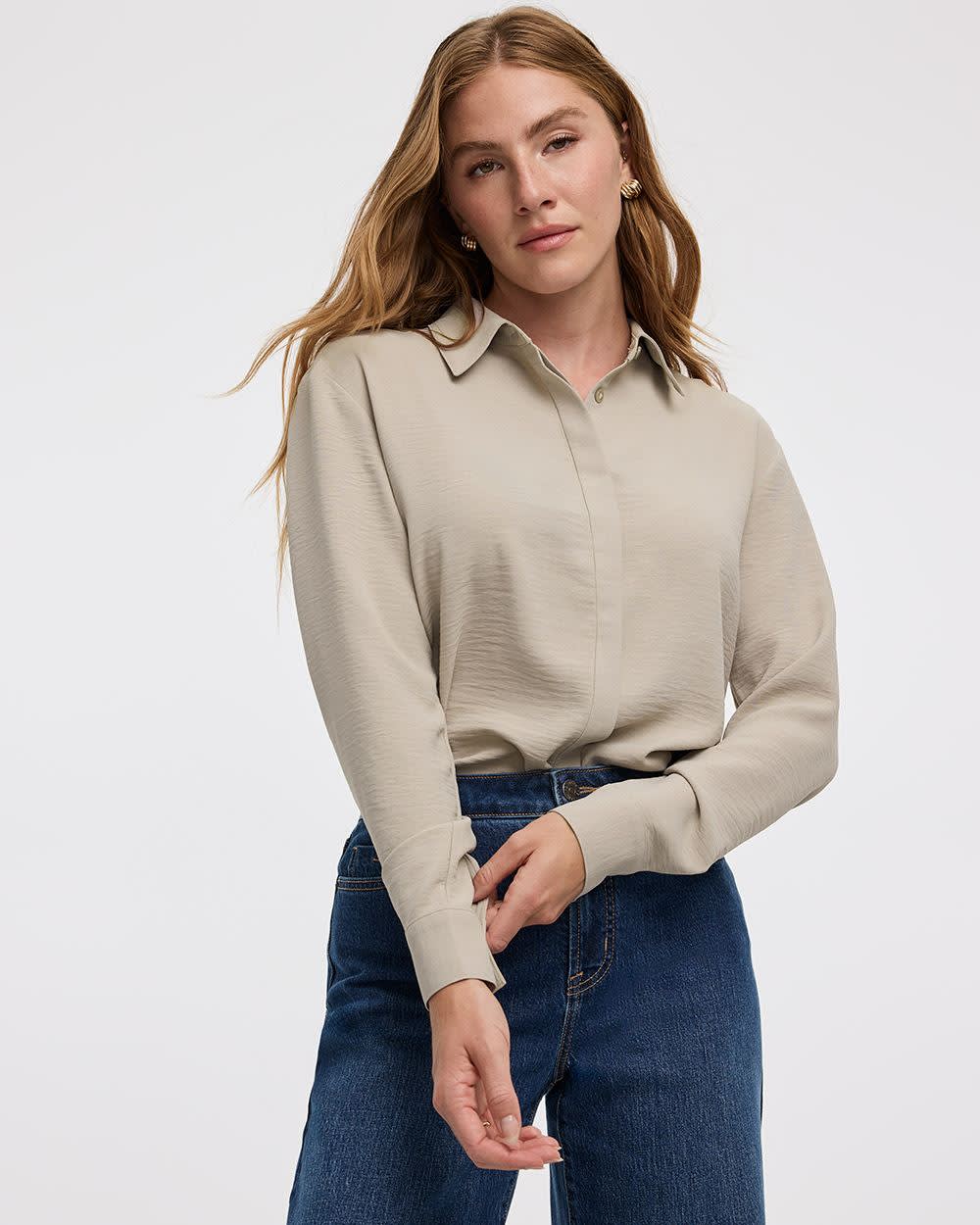 Long-Sleeve Buttoned-Down Blouse - Image 11