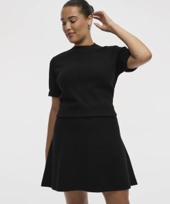 Elbow-Sleeve Mock-Neck Top