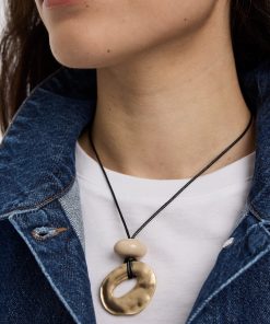 Cord Necklace with Metal Pendant and Stone
