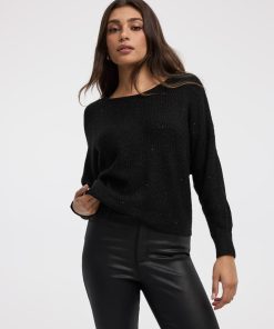 Long-Sleeve Boat-Neck Boxy Sweater with All-Over Sequins