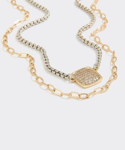 Two-Chain Short Necklace with Cubic Zirconia