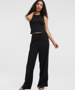 Wide-Leg High-Rise Linen Blend Pant