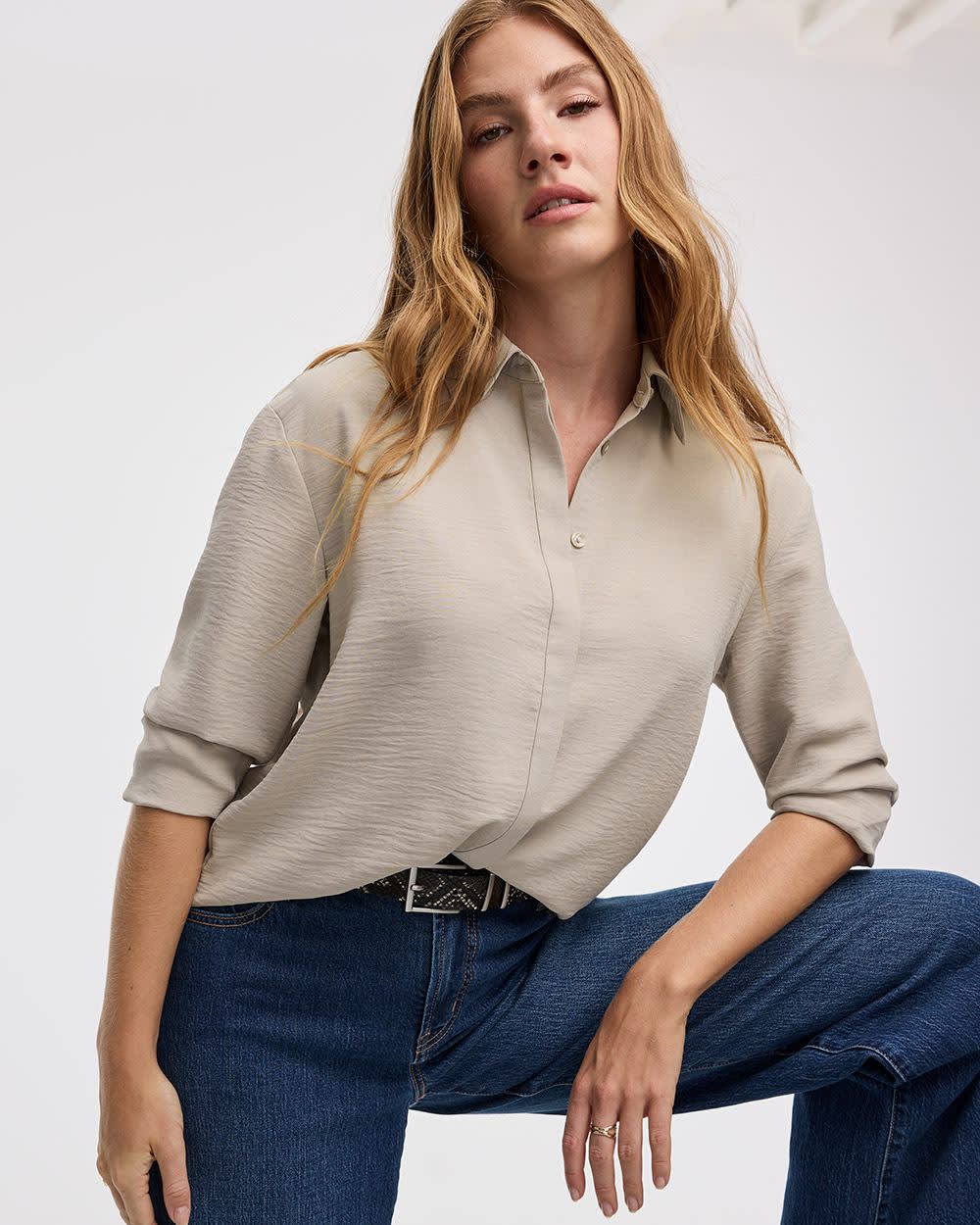 Long-Sleeve Buttoned-Down Blouse - Image 9