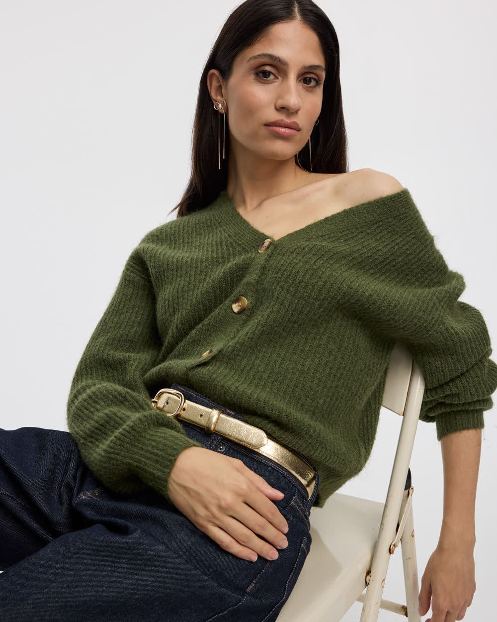 Long-Sleeve V-Neck Loose Cardigan - Image 11