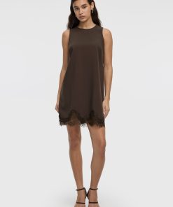 Sleeveless Crew-Neck Shift Dress Lace Trim