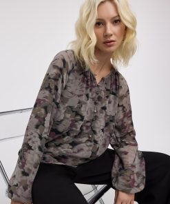 Split-Neck Long-Sleeve Blouse