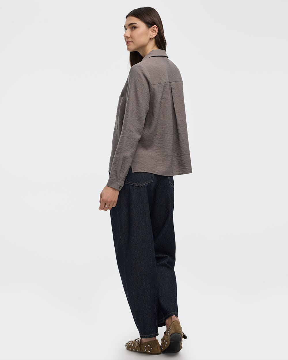 Long-Sleeve Split-Neck Blouse with Chest Pocket - Image 6