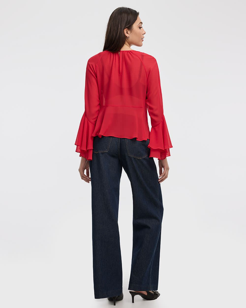 Long-Sleeve Crew-Neck Peplum Blouse - Image 2