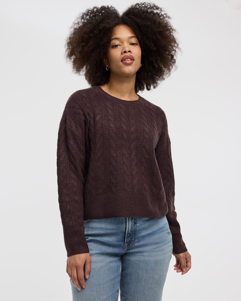 Long-Sleeve Crew-Neck Pullover with Cable Stitches - Image 5