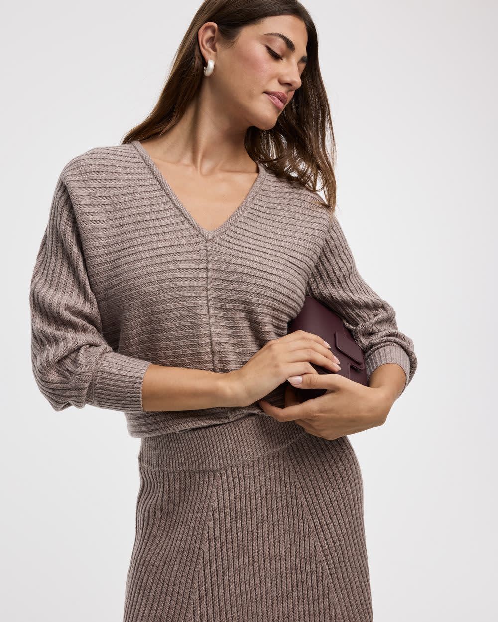 Long-Dolman-Sleeve V-Neck Ribbed Pullover - Image 7
