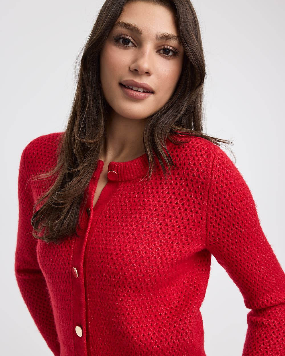 Long-Sleeve Crew-Neck Fitted Cardigan - Image 12